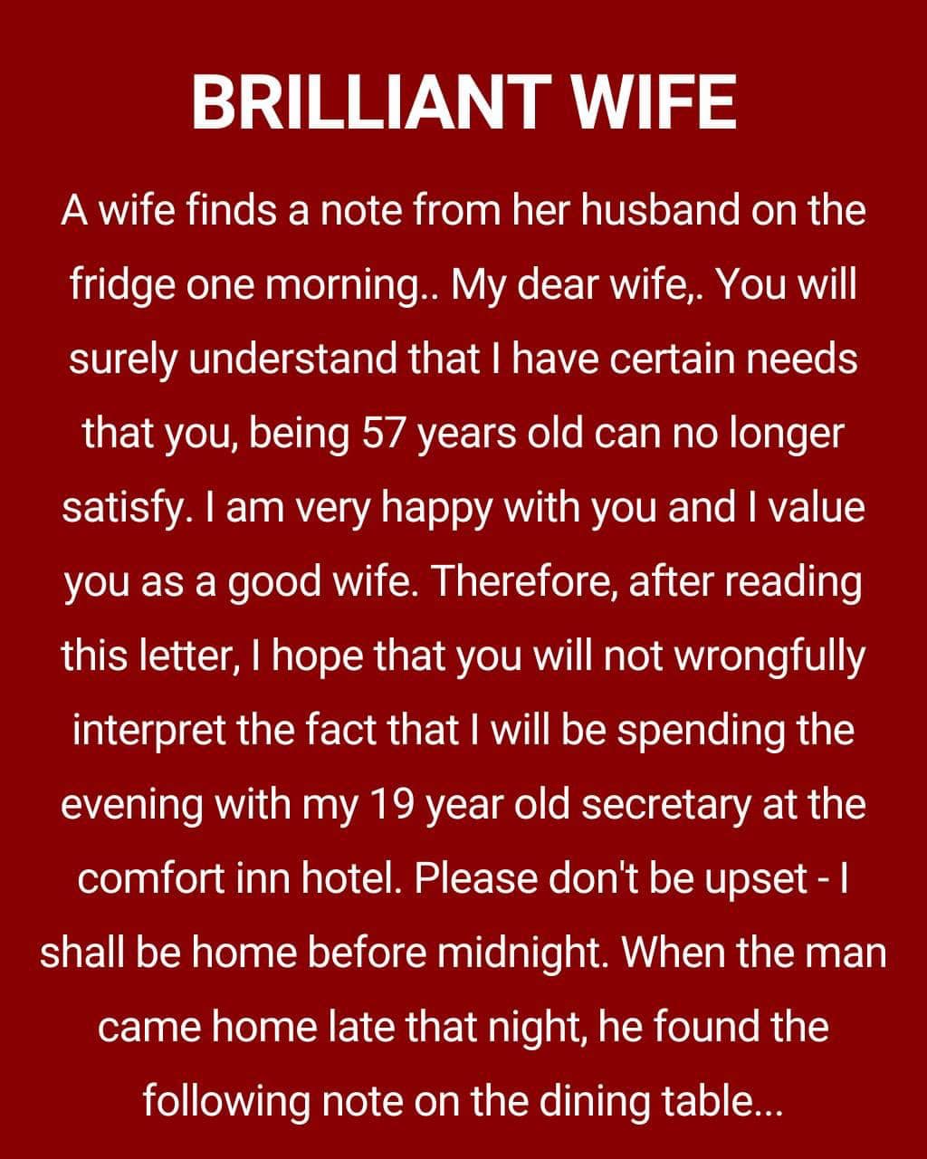 BRILLIANT WIFE!! (FUNNY STORY)