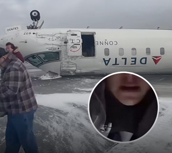 Passenger posts horrifying video of inside Delta plane moments after it flipped upside-down in crash landing