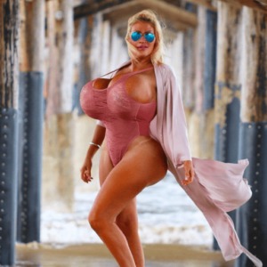 The 52-year-old model showed how her monstrous curves look in a swimsuit