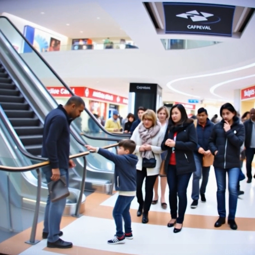 It was just another busy afternoon at the mall. A mother strolled with her little