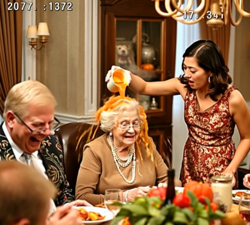 On Thanksgiving, my daughter-in-law thought it was funny to pour gravy on me. The family!!!