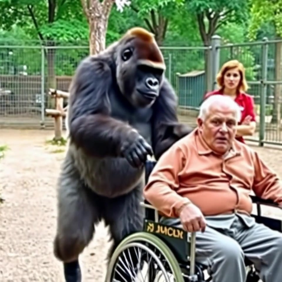 At the zoo, a gorilla suddenly attacked a man in a wheelchair, grabbed the handles